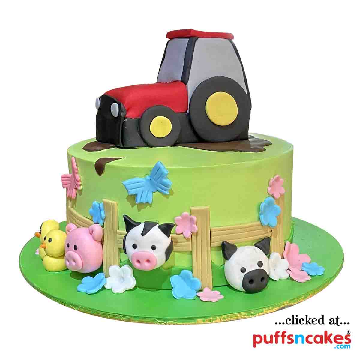 (1977) Farmhouse Animals Farm Land Theme Semi Fondant Cake